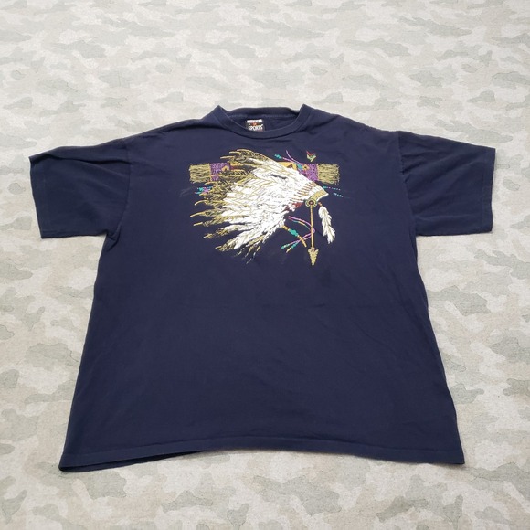 Signal Other - Vintage Native Shirt Mens XL Blue Signal Sports Short Sleeve Single‎ Stitch